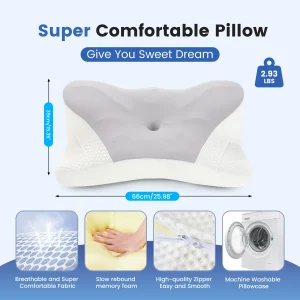 King Size Ergonomic Memory Foam Bed Pillow with Cooling Pillowcase